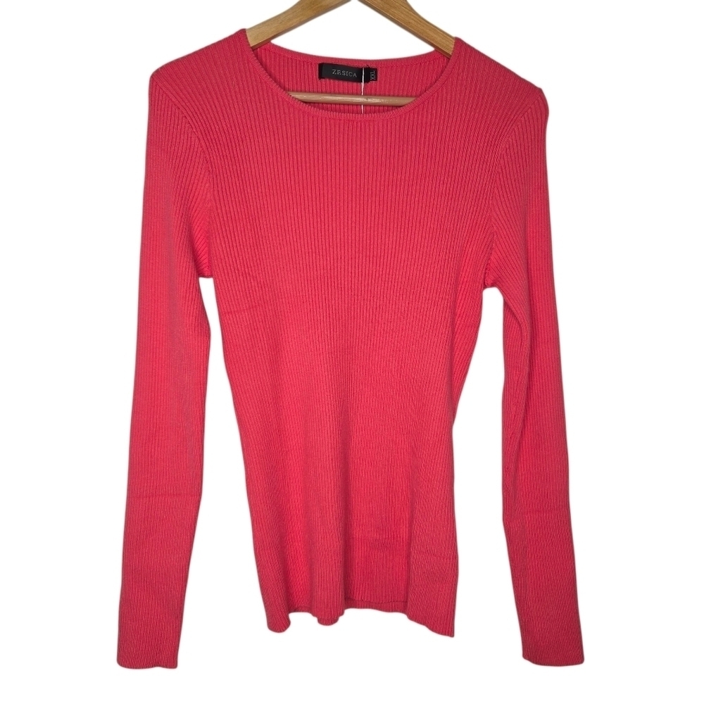 Zesica Womens Watermelon Pink Ribbed Fitted Base Layer Long Sleeve Top Size XXL
